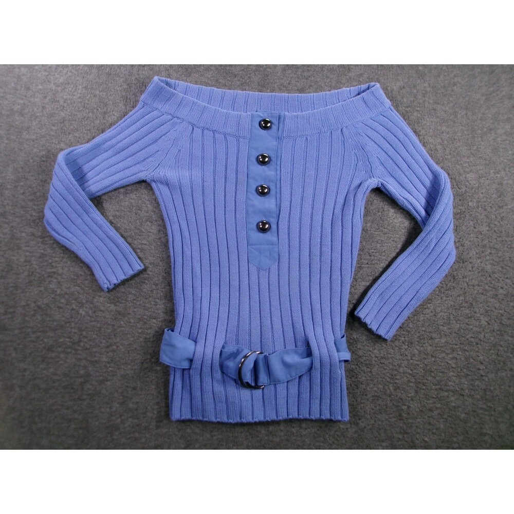 JLO Jennifer Lopez Sweater Women Large Blue Off The Shoulders Causal Preppy Cozy